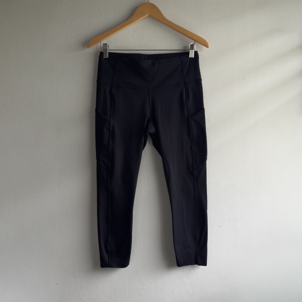Lululemon Fast and Free High-Rise Crop Leggings Womens 10 Black Pocket Athletic